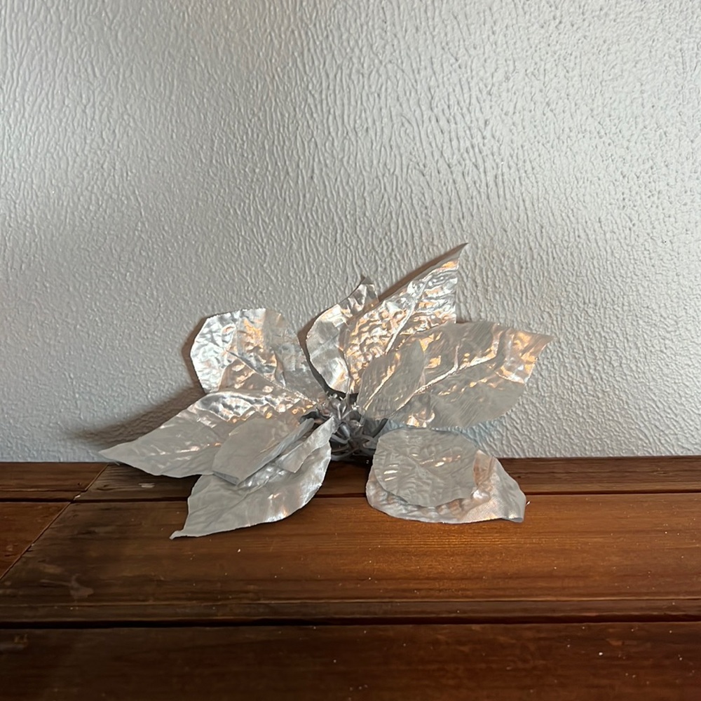Silver Poinsettia Christmas Picks- Set of 6